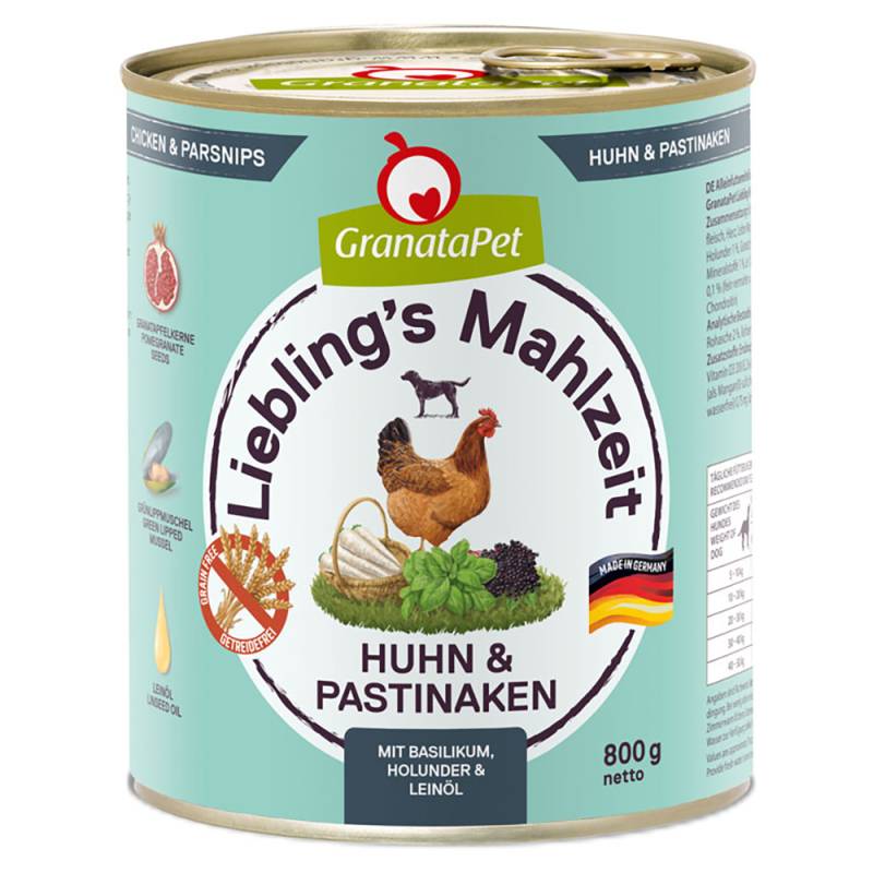 Sparpaket GranataPet Liebling's Mahlzeit 24 x 800 g - Huhn mit Pastinaken, Basilikum, Holunder & Leinöl von Granatapet