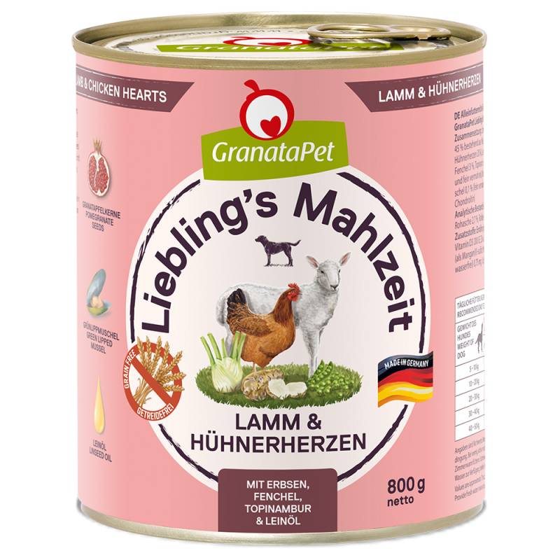 Sparpaket GranataPet Liebling's Mahlzeit 24 x 800 g - Lamm & Hühnerherzen von Granatapet