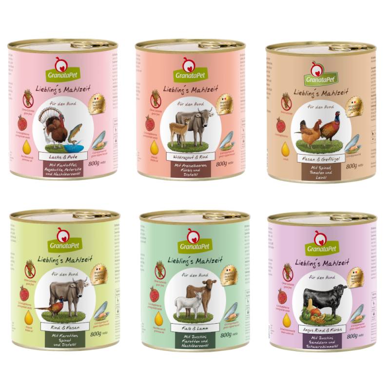 Sparpaket GranataPet Liebling's Mahlzeit 24 x 800 g - Mixpaket 2 (6 Sorten) von Granatapet