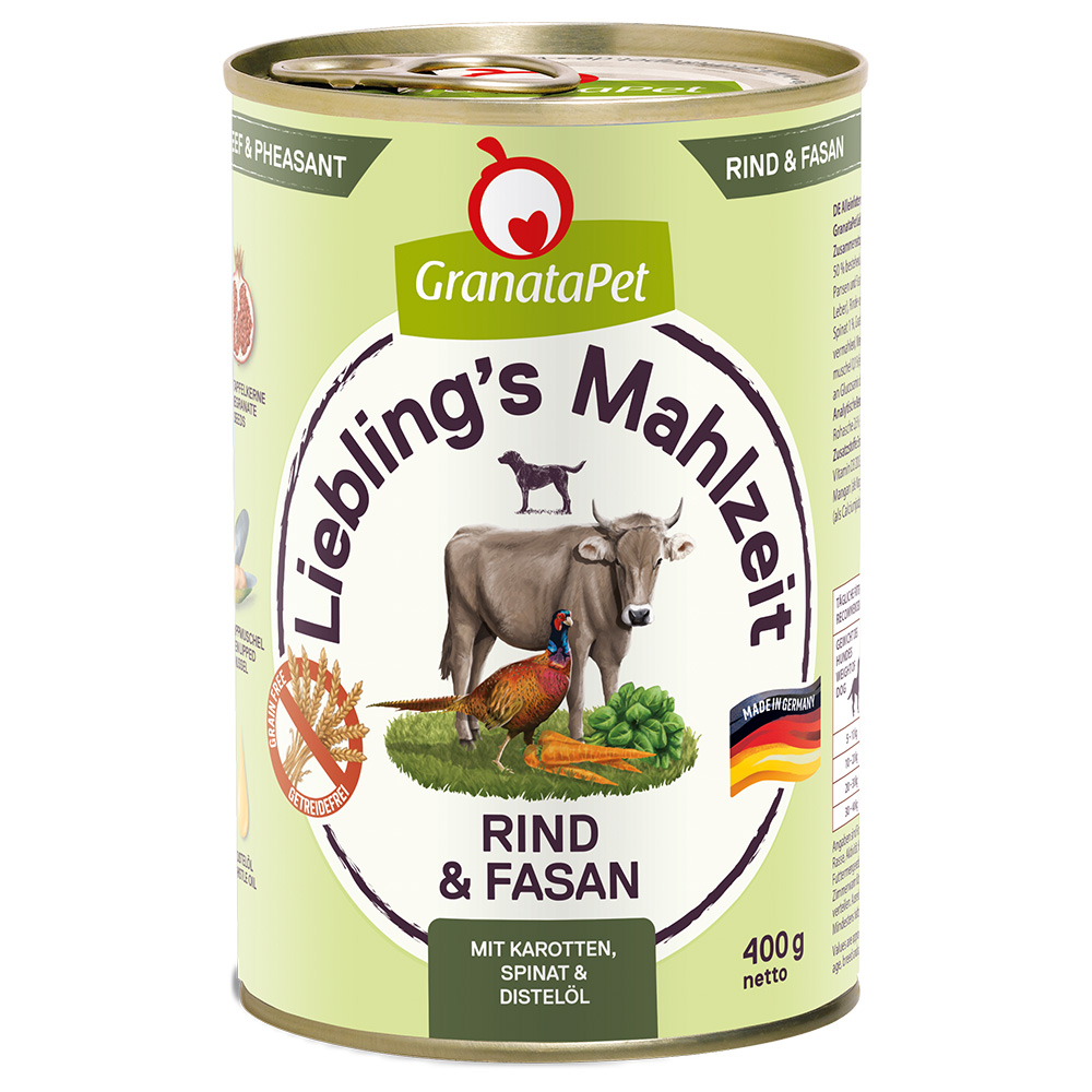 Sparpaket GranataPet Liebling's Mahlzeit 24 x 400 g - Rind & Fasan Sparpaket GranataPet Liebling's Mahlzeit 24 x 400 g - Rind & Fasan von Granatapet