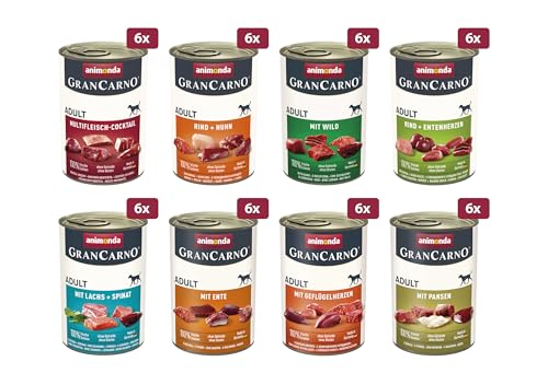 GranCarno Hunde Nassfutter Megapack (48 x 400 g), Hundefutter nass ohne Getreide und Zucker von animonda, für ausgewachsene Hunde, mit frischen fleischlichen Zutaten von Grancarno