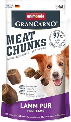 Grancarno Meat Chunks Lamm Pur (60 g), purer Fleisch Premium Hundesnack von animonda für kleine Erwachsene Hunde, getreidefreie Hundeleckerlis für ausgewachsene Hunde von Grancarno