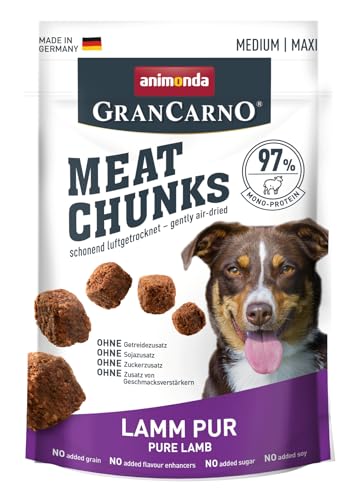 Grancarno Meat Chunks Lamm pur (80g), purer Fleisch Premium Hundesnack von animondafür mittlere und große Erwachsene Hunde, getreidefreie Hundeleckerlis für ausgewachsene Hunde von Grancarno