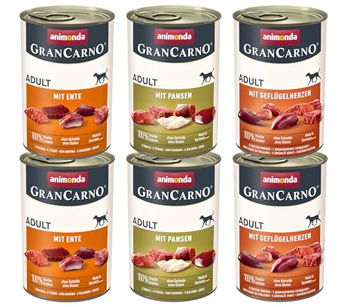 GranCarno Hunde Nassfutter Deftige Variation (6 x 400 g), Hundefutter nass ohne Getreide und Zucker von animonda, für ausgewachsene Hunde, mit frischen fleischlichen Zutaten GranCarno Hunde Nassfutter Deftige Variation (6 x 400 g), Hundefutter nass ohne Getreide und Zucker von animonda, für ausgewachsene Hunde, mit frischen fleischlichen Zutaten von Grancarno