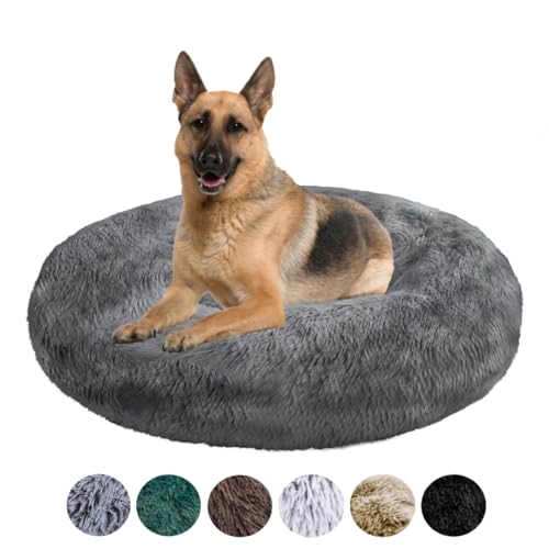 Fluffy Hundebett Donut 100 cm - Handgefertigt Hundebett Flauschig - Hundekissen Flauschig Katzenbett Waschbar - Hundebett Rund Katzenbett Flauschig Grau von Grand Filippo