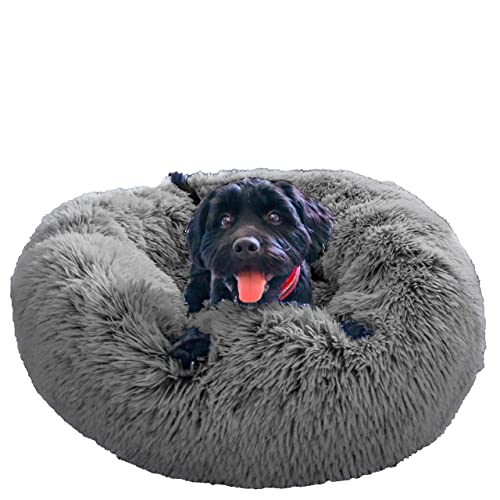 Fluffy Hundebett Donut 80 cm - Handgefertigt Hundebett Flauschig - Hundekissen Flauschig Katzenbett Waschbar - Hundebett Rund Katzenbett Flauschig Grau von Grand Filippo