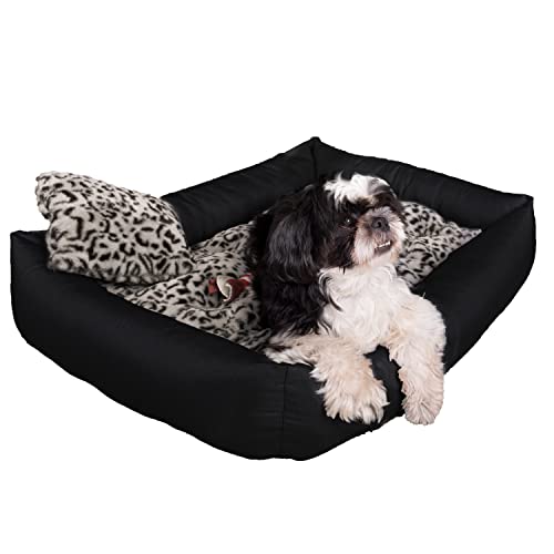 Grand Filippo Hundekissen Fluffy Hundebett 95x75 Ozelot Schwarz - Handgefertigt Hundebett Flauschig - Flauschig Katzenbett Waschbar - Hundebetten und Katzenbett Flauschig von Grand Filippo