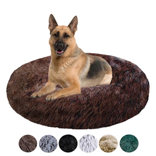 Grand Filippo Fluffy Hundebett Donut 100 cm - Handgefertigt Hundebett Flauschig - Hundekissen Flauschig Katzenbett Waschbar - Hundebett Rund Katzenbett Braun von Grand Filippo