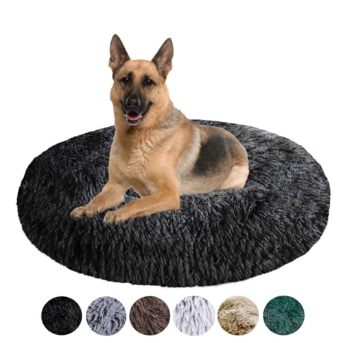 Grand Filippo Fluffy Hundebett Donut 100 cm - Handgefertigt Hundebett Flauschig - Hundekissen Flauschig Katzenbett Waschbar - Hundebett Rund Katzenbett Schwarz von Grand Filippo