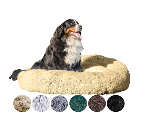 Grand Filippo Fluffy Hundebett Donut 120 cm - Handgefertigt Hundebett Flauschig - Hundekissen Flauschig Katzenbett Waschbar - Hundebett Rund Katzenbett Beige von Grand Filippo