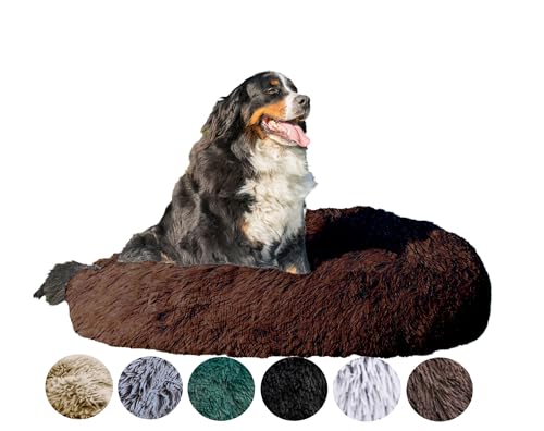 Grand Filippo Fluffy Hundebett Donut 120 cm - Handgefertigt Hundebett Flauschig - Hundekissen Flauschig Katzenbett Waschbar - Hundebett Rund Katzenbett Braun von Grand Filippo