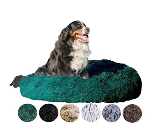 Grand Filippo Fluffy Hundebett Donut 120 cm - Handgefertigt Hundebett Flauschig - Hundekissen Flauschig Katzenbett Waschbar - Hundebett Rund Katzenbett Grün von Grand Filippo