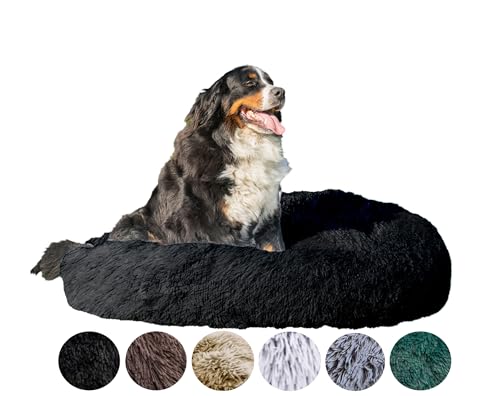 Grand Filippo Fluffy Hundebett Donut 120 cm - Handgefertigt Hundebett Flauschig - Hundekissen Flauschig Katzenbett Waschbar - Hundebett Rund Katzenbett Schwarz von Grand Filippo