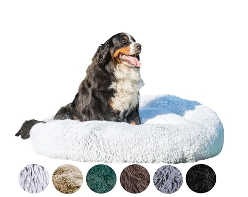 Grand Filippo Fluffy Hundebett Donut 120 cm - Handgefertigt Hundebett Flauschig - Hundekissen Flauschig Katzenbett Waschbar - Hundebett Rund Katzenbett Silber grau von Grand Filippo