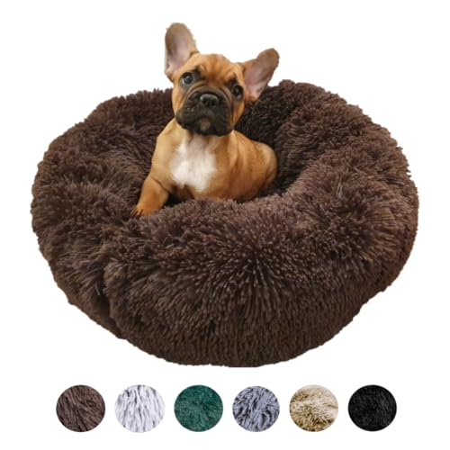 Grand Filippo Fluffy Hundebett Donut 50 cm - Handgefertigt Hundebett Flauschig - Hundekissen Flauschig Katzenbett Waschbar - Hundebett Rund Katzenbett Braun von Grand Filippo