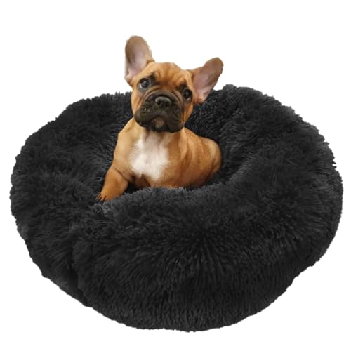 Grand Filippo Fluffy Hundebett Donut 50 cm - Handgefertigt Hundebett Flauschig - Hundekissen Flauschig Katzenbett Waschbar - Hundebett Rund Katzenbett Schwarz von Grand Filippo