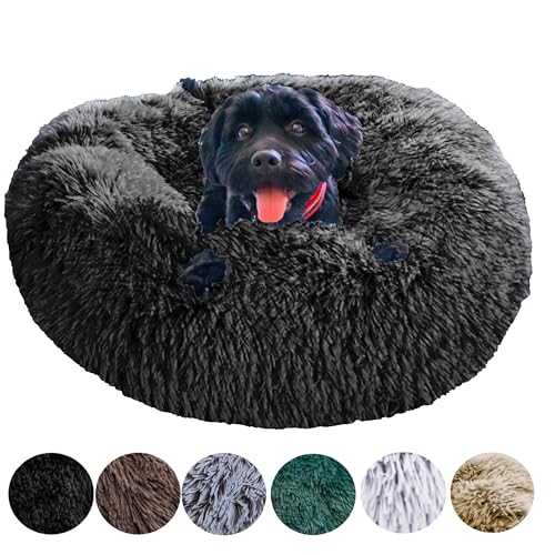 Grand Filippo Fluffy Hundebett Donut 65 cm - Handgefertigt Hundebett Flauschig - Hundekissen Flauschig Katzenbett Waschbar - Hundebett Rund Katzenbett Schwarz von Grand Filippo