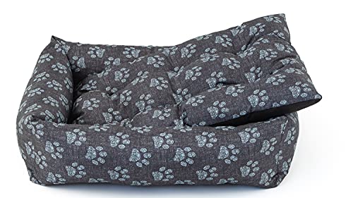 Grand Filippo Hundebett Wasserdicht - Hundebetten für Kleine und Große Hunde - Hunde Bett rutschfeste Unterseite - Hundekorb - Hundekörbchen 65x55x16 Blaue Pfote von Grand Filippo