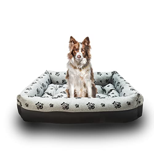 Grand Filippo Hundebett Wasserdicht - Hundebetten für Kleine und Große Hunde - Hunde Bett rutschfeste Unterseite - Hundekorb - Hundekörbchen 75x65x20 Graues Leinen Liebe Meinen Hund von Grand Filippo