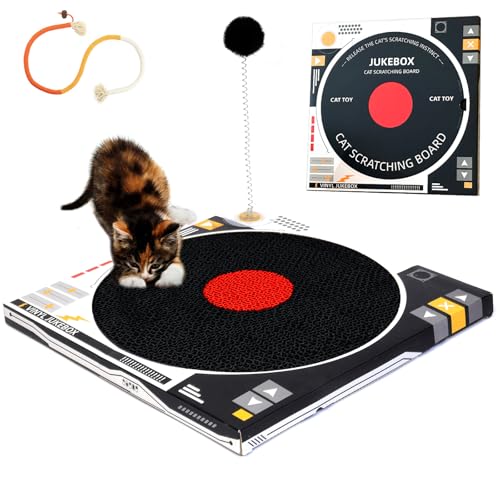 Katzenkratzer, Schallplattenspieler-Design, 3-in-1-Multifunktionskratzbrett mit Federball & Kauseil, langlebiges Katzenkratzpad zum Kratzen, Ausruhen & Spielen, perfekt für Indoor-Katzen Katzenkratzer, Schallplattenspieler-Design, 3-in-1-Multifunktionskratzbrett mit Federball & Kauseil, langlebiges Katzenkratzpad zum Kratzen, Ausruhen & Spielen, perfekt für Indoor-Katzen von Grandeal