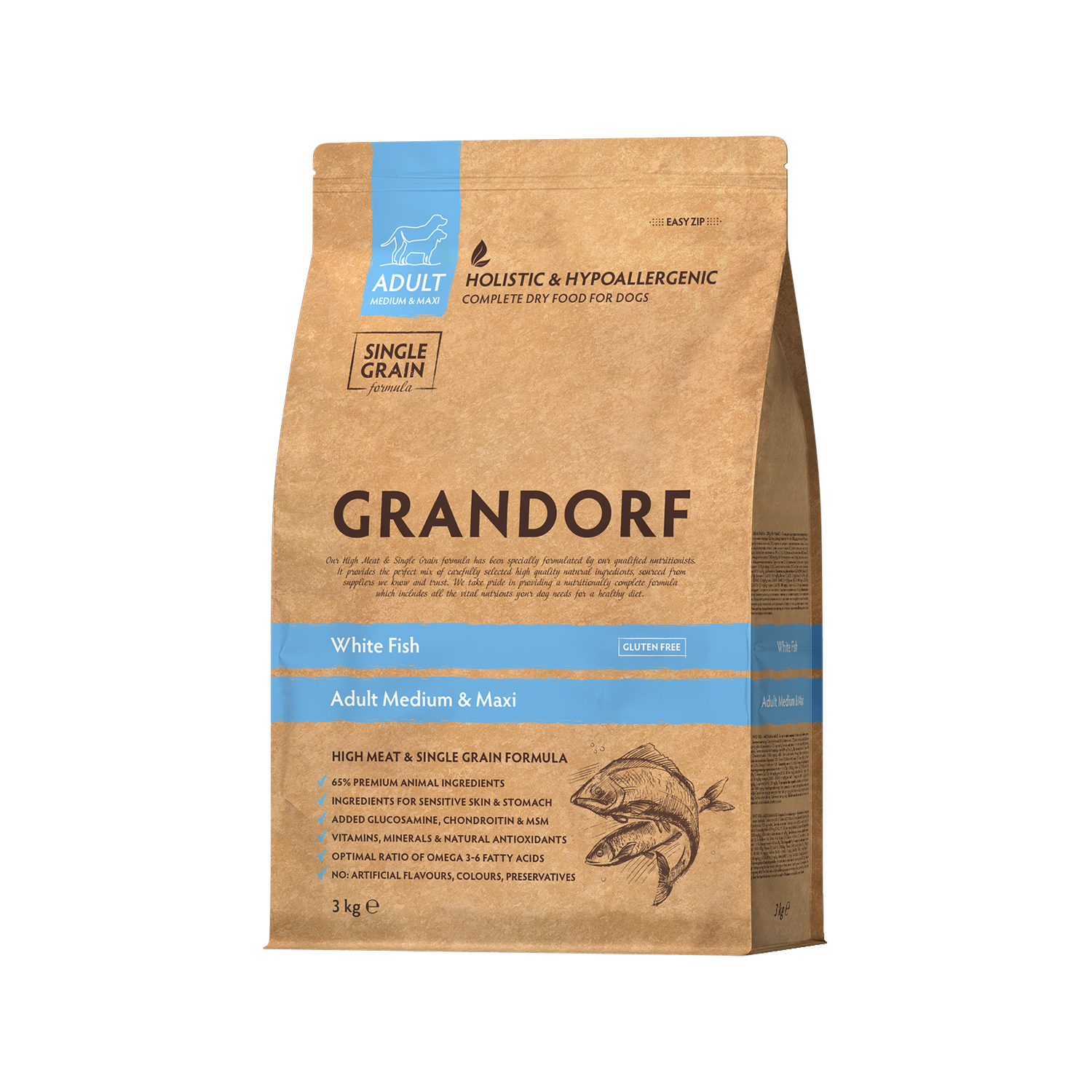 Grandorf Medium & Maxi Breeds Adult - Weißfisch - 3 kg von Grandorf