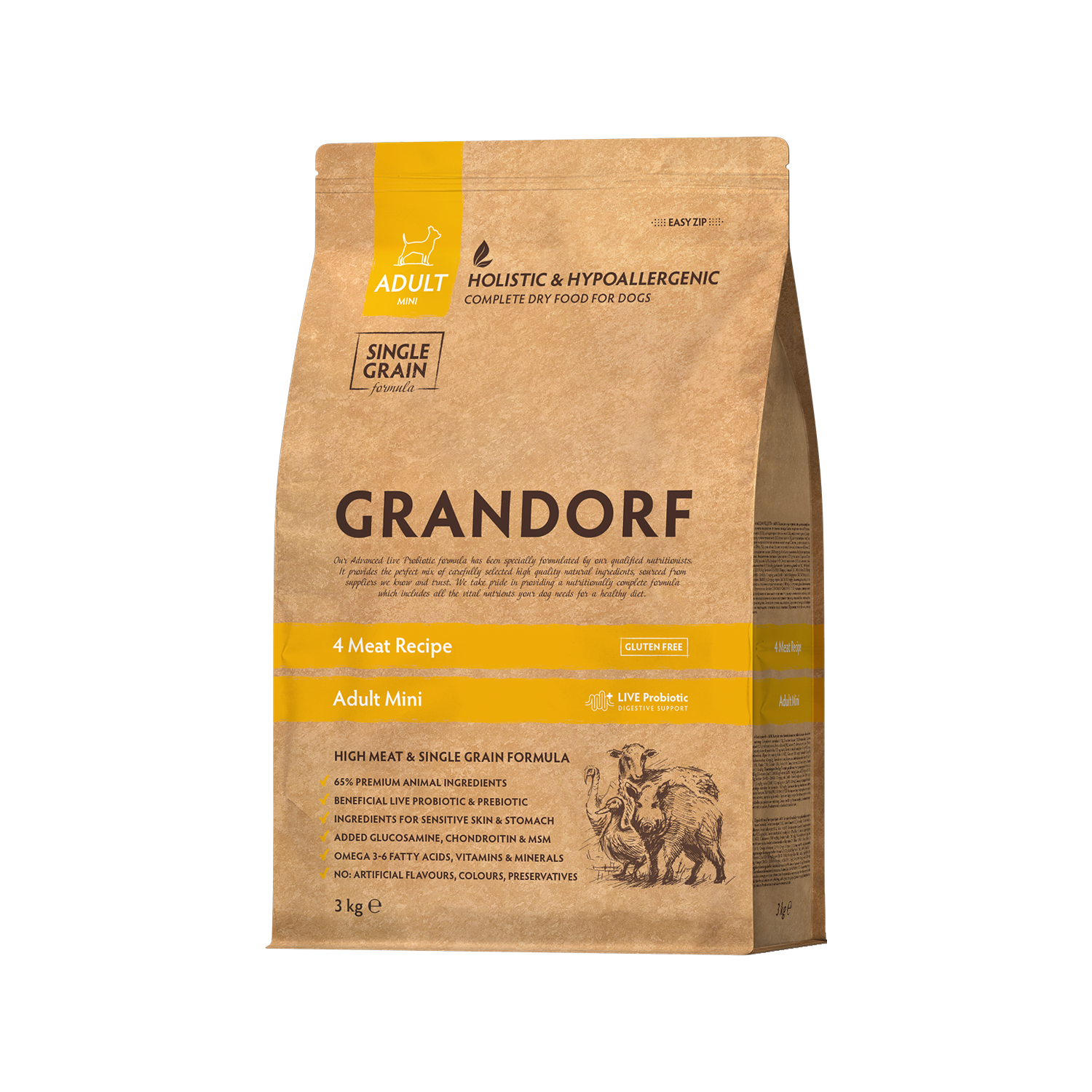 Grandorf Mini Breeds Adult - 4 Meat - 3 kg von Grandorf