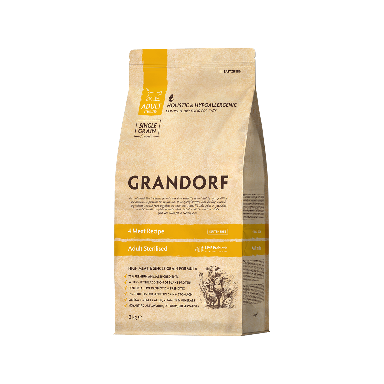 Grandorf Sterilised Adult - 4 Meat - 2 kg Grandorf Sterilised Adult - 4 Meat - 2 kg von Grandorf