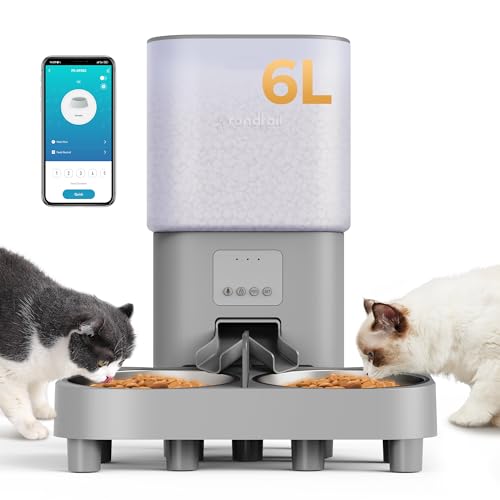Automatischer Katzen-Futterspender, WLAN-Hundefutterspender mit App-Steuerung für 2 Katzen und Hunde, 6 l erhöhter zeitgesteuerter Futterspender für Hunde, programmierbar für 1–10 Mahlzeiten, 10 von Grandtail