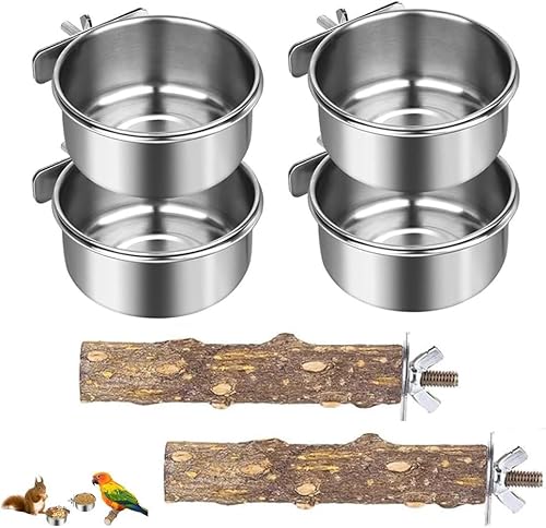 4 Stück Futterspender für Papageien, Vogelfutterspender für Papageien, Futterschale für Papageien, Futterteller für Vögel, 2 Stück Sitzstangen, Futterspender für Papageien aus Stahl von Granmagazz