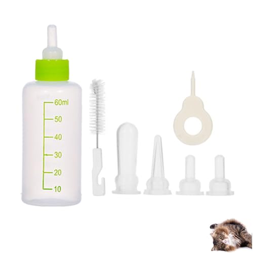 Fläschchen für Katzen, 60 ml, Set für Kätzchen, Flasche für Hunde und Katzen, Flasche für Haustiere mit 4 Brustwarzen und 1 Reinigungsbürsten, für neugeborene Kätzchen, Welpen von Granmagazz
