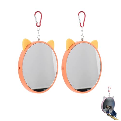 Spiegelspielzeug, 2 Stück Spiegel Papagei Spielzeug für Vogelkäfig Vogelkäfig Spiegel zum Aufhängen an Papageien Nymphensittich Orange Kunststoff von Granmagazz