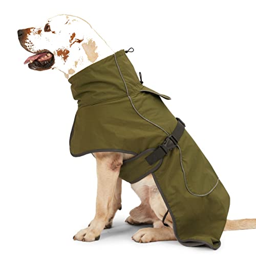 Wintermantel Für Hunde, Warme Hundejacke Mit Gurtlöchern Und Reflexstreifen, Polyester Grün 4 Größen (L) von Grantien