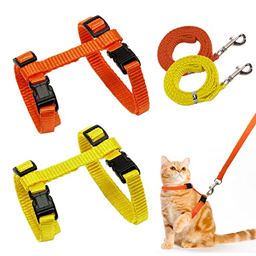 2 Stück Verstellbare Nylon Geschirre Katzenleine, Geschirre Katzenleine Kätzchenhalsband，Orange Weiche Katzengeschirr mit Leine für Kätzchen Welpe Kaninchen Hase von Grantop