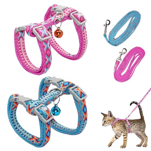 2pcs Verstellbare Geschirre Katzenleine Set, Nylon Geschirre Katzenleine, Geschirr mit Leine für Kätzchen,Kätzchen HaustiereKatzengeschirr Katzengeschirr mit Leine Ausbruchsicher（Hellblau&Rosa） von Grantop