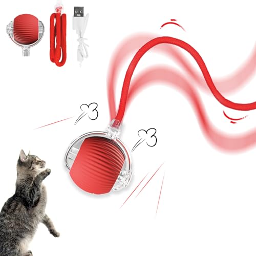 Grantop Katzenspielzeug Elektrisch Ball,Katzen Spielzeug Selbstbeschäftigung mit LED,Automatisch Katzenspielzeug,Interaktives Katzenball Spielzeug mit Seil,Katzenballspielzeug für Katzen von Grantop