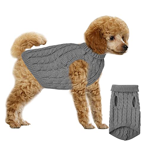 Hundepullover Haustier Pullove, Winter Warmer Hund Katzenpullover, Kleine Hunde Rollkragen Strickpullover, Strickpullover Oberbekleidung für Kleine Mittelgroße Hunde und Katzen(Grau M) von Grantop