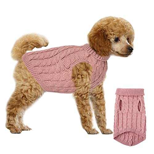 Hundepullover Haustier Pullove, Winter Warmer Hund Katzenpullover, Kleine Hunde Rollkragen Strickpullover, Strickpullover Oberbekleidung für Kleine Mittelgroße Hunde und Katzen(Rosa M) von Grantop