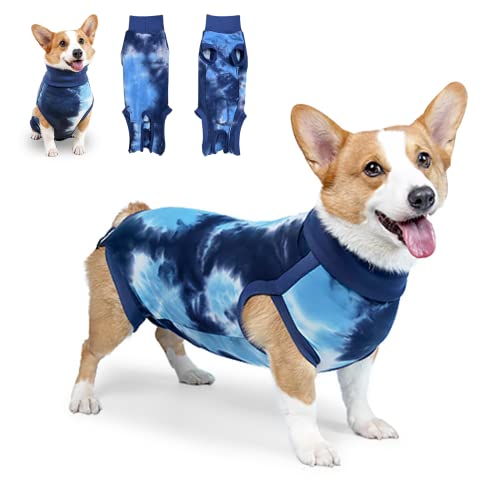 Hundebody Nach op Body Hund kastration, op Body Hund Kastration Hündi, Hundebody Nach Kastration rüde Body Suit nach der Operation für Hunde Chirugenanzug Pet Shirts(Binden -Dyed blau, M) von Grantop