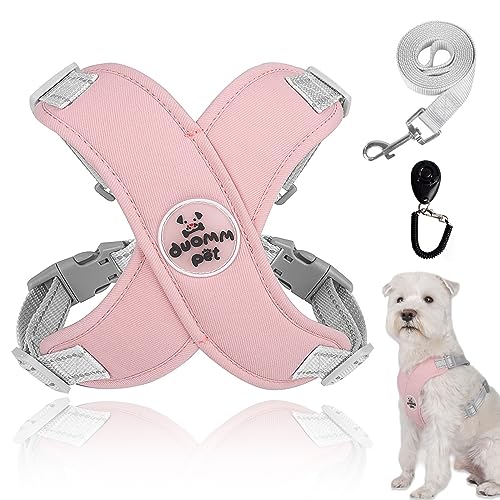 Hundegeschirr Kleine Hunde, No Pull Sicherheitsgeschirr Brustgeschirr, Anti Zug Reflektierend Weich Brustgeschirr, Hundegeschirrmit Hundeleine für Kleine Mittelgroße Hunde (Rosa -M) von Grantop