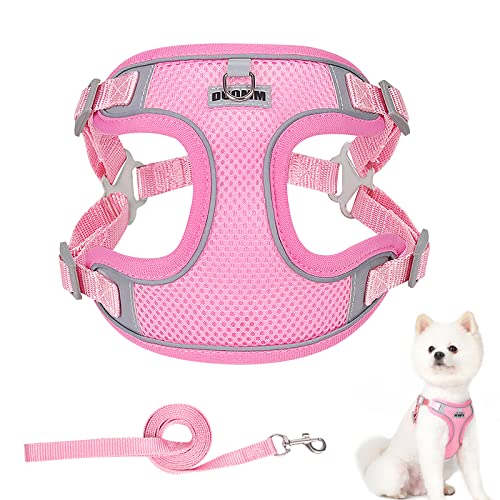 Hundegeschirr und Leine Set, Einstellbar No Pull Hundeweste Geschirr, Reflektierend Anti Zug Haustier Weste Geschirr für Welpen Kleine Hunde (Rosa, M) von Grantop