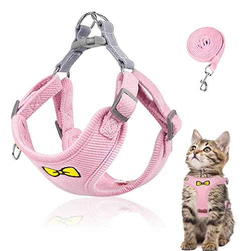 Katzenleine Set für Katzen,Polyester Verstellbares Katzen Geschirr mit Leine, Katzengeschirr Leine Set, Geschirr für Katzen ausbruchsicher für Kitten Hunde (Rosa -M) von Grantop