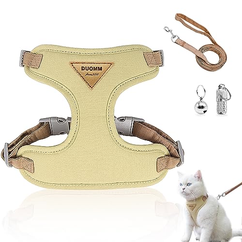 Katzengeschirr mit Leine Set, Katzengeschirr Ausbruchsicher mit Katzenglocken, Verstellbares Katzen Geschirr mit Adressanhänger für kleine Katze Hunde Welpgeschirr (Beige, L) von Grantop