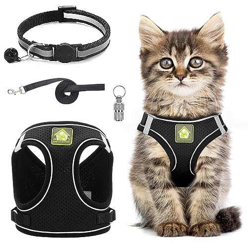 Katzengeschirr und Leine, verstellbar, reflektierend, gestreift, mit Leine, Katzenhalsband, ausbruchsicher, weiches Netzgewebe, Geschirr und Leine für kleine, mittelgroße Katzen und Haustiere Katzengeschirr und Leine, verstellbar, reflektierend, gestreift, mit Leine, Katzenhalsband, ausbruchsicher, weiches Netzgewebe, Geschirr und Leine für kleine, mittelgroße Katzen und Haustiere von Grantop