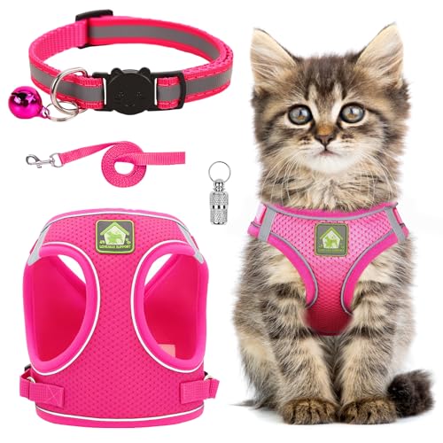 Katzengeschirr und Leine, verstellbar, reflektierend, gestreift, mit Leine, Katzenhalsband, ausbruchsicher, weiches Netzgewebe, Geschirr und Leine für kleine und mittelgroße Katzen Katzengeschirr und Leine, verstellbar, reflektierend, gestreift, mit Leine, Katzenhalsband, ausbruchsicher, weiches Netzgewebe, Geschirr und Leine für kleine und mittelgroße Katzen von Grantop