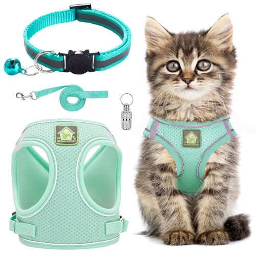Katzengeschirr und Leine, verstellbar, reflektierend, gestreift, mit Leine, Katzenhalsband, ausbruchsicher, weiches Netzgewebe, Geschirr und Leine für kleine und mittelgroße Katzen Katzengeschirr und Leine, verstellbar, reflektierend, gestreift, mit Leine, Katzenhalsband, ausbruchsicher, weiches Netzgewebe, Geschirr und Leine für kleine und mittelgroße Katzen von Grantop