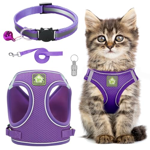 Katzengeschirr und Leine, verstellbar, reflektierend, gestreift, mit Leine, Katzenhalsband, ausbruchsicher, weiches Netzgewebe, Geschirr und Leine für kleine und mittelgroße Katzen Katzengeschirr und Leine, verstellbar, reflektierend, gestreift, mit Leine, Katzenhalsband, ausbruchsicher, weiches Netzgewebe, Geschirr und Leine für kleine und mittelgroße Katzen von Grantop