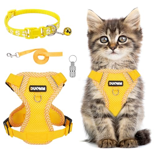 Katzengeschirr und Leine, verstellbares Kätzchengeschirr mit Halsband-Anhänger, Netz-Katzengeschirr mit reflektierenden Streifen, ausbruchsicher, für große, mittelgroße und kleine Katzen, Hunde, von Grantop