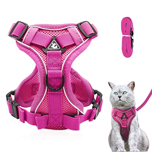 Katzengeschirr und Leine Set, Verstellbares Kätzchengeschirr und Leine Set mit reflektierenden Streifen Ausbruchsicher, Katzenweste Geschirr mit Leinen-Sets für Katzen Hunde Haustiere Gehen (L, Rosa) von Grantop