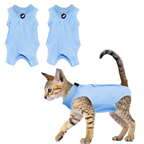 Professioneller Genesungsanzug für Katzen, professioneller Genesungsanzug, postoperative Kleidung nach Operationen, Pyjama (2, Blau, M) von Grantop