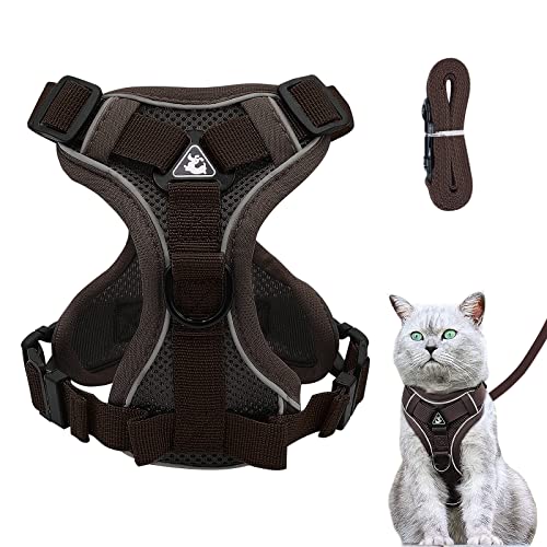 Verstellbares Katzengeschirr Ausbruchsicher, Katzengeschirr mit Leine Set, Softgeschirr für Katze Brustgeschirr für Katzen Kitten Hunde Welpen (Braun -M) von Grantop